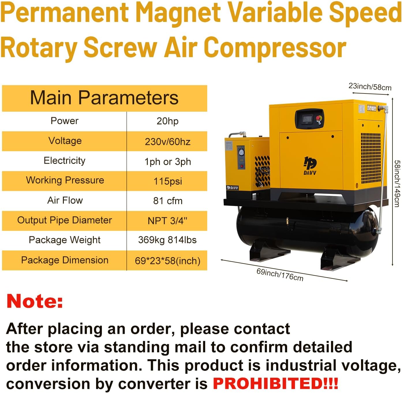 DAVV PM VFD air compressor worth it,DAVV PM VFD compressor pros cons,DAVV 20HP air compressor honest,best variable frequency drive compressor,should I buy DAVV rotary screw compressor,DAVV vs other industrial compressors unboxing and complete package contents