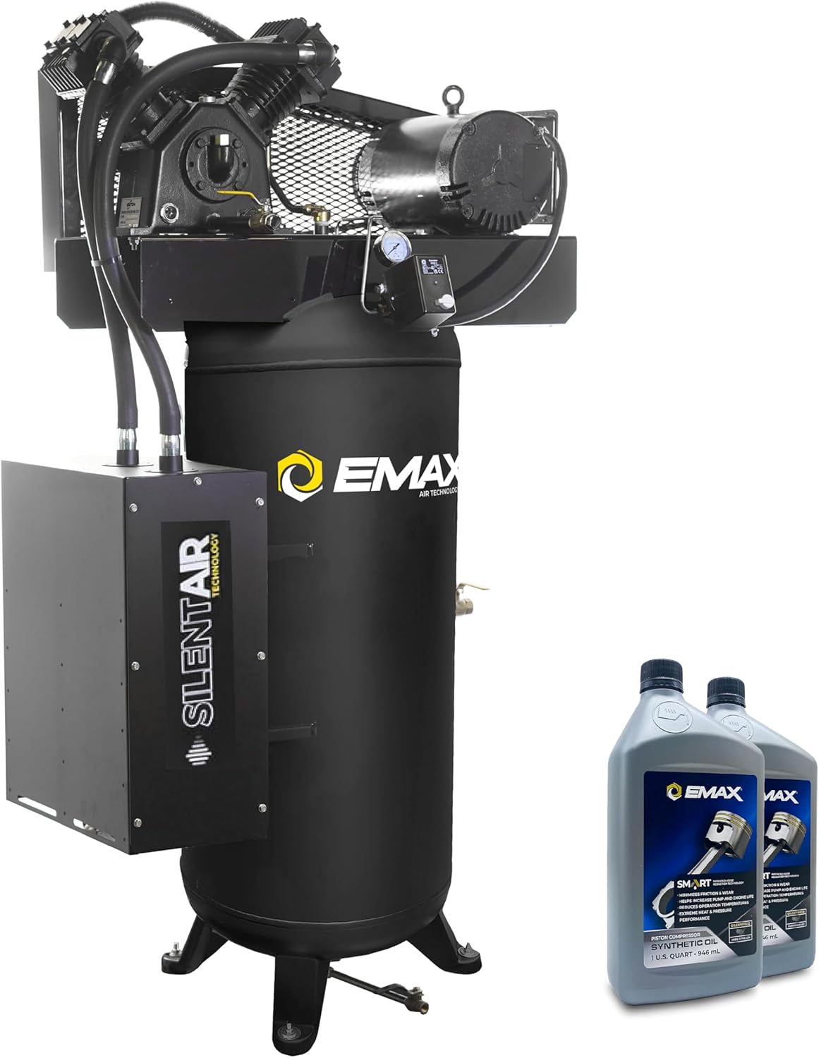 EMAX silent air industrial compressor worth buying,should I buy EMAX ESS05V060V1,EMAX 5HP compressor pros cons,quiet industrial air compressor alternatives,EMAX 60 gallon compressor features,best silent air compressor for workshop - detailed features and technical specifications