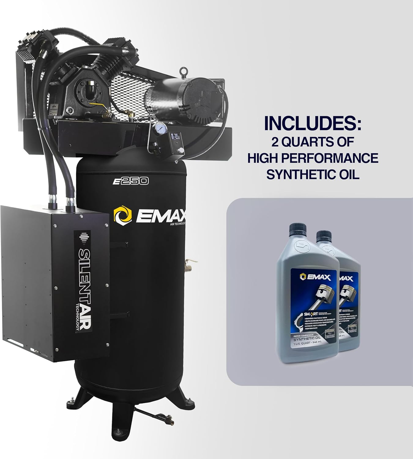 EMAX silent air industrial compressor worth buying,should I buy EMAX ESS05V060V1,EMAX 5HP compressor pros cons,quiet industrial air compressor alternatives,EMAX 60 gallon compressor features,best silent air compressor for workshop unboxing and complete package contents