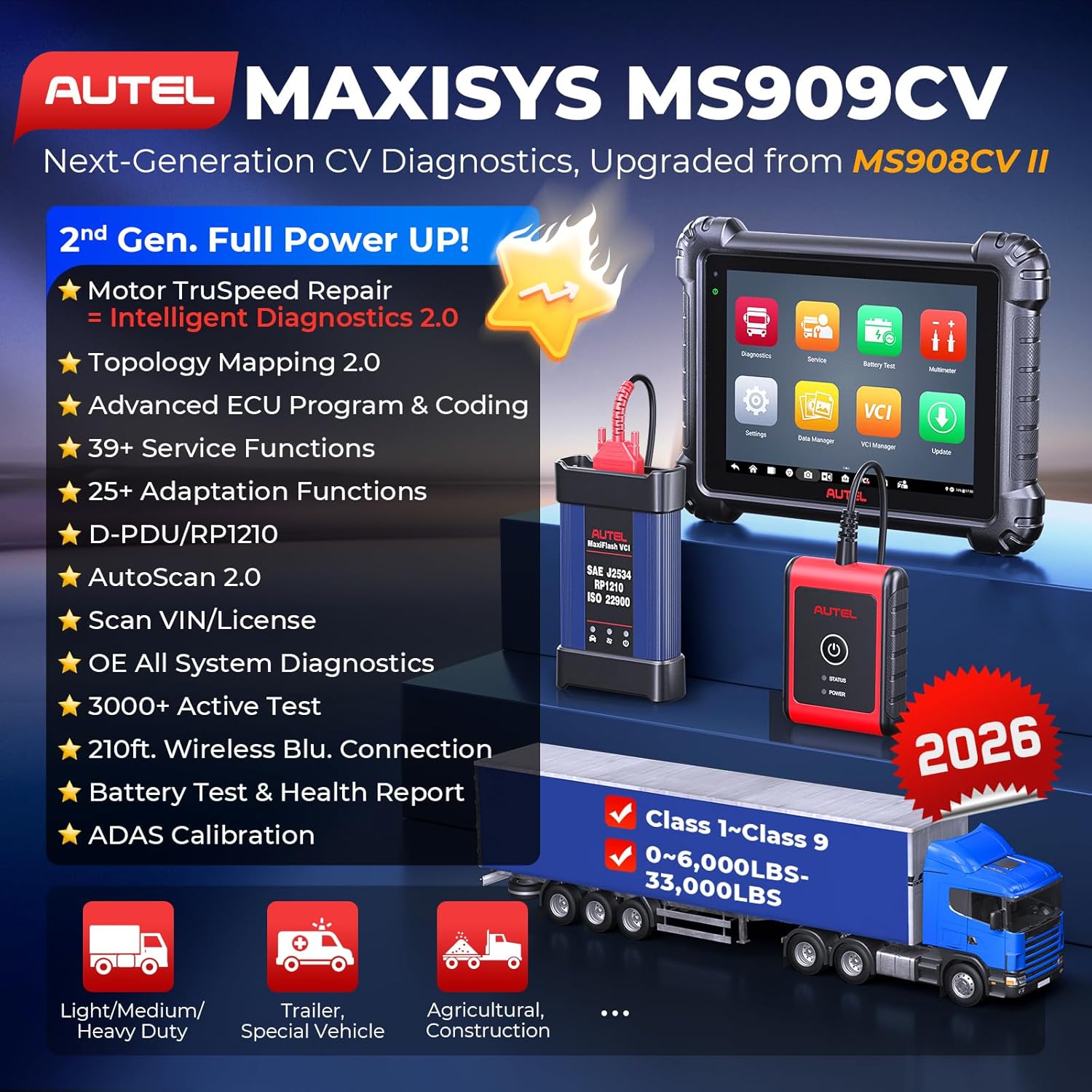 autel maxisys ms909cv truck scanner pros cons,should i buy autel ms909cv,autel ms909cv vs autel ms908cv ii,autel ms909cv worth buying,best heavy duty truck scanner,autel ms909cv bidirectional control unboxing and complete package contents
