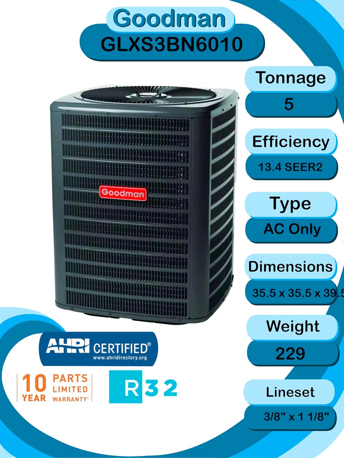 buy Goodman GLXS3BN6010 5 ton AC condenser unboxing and complete package contents