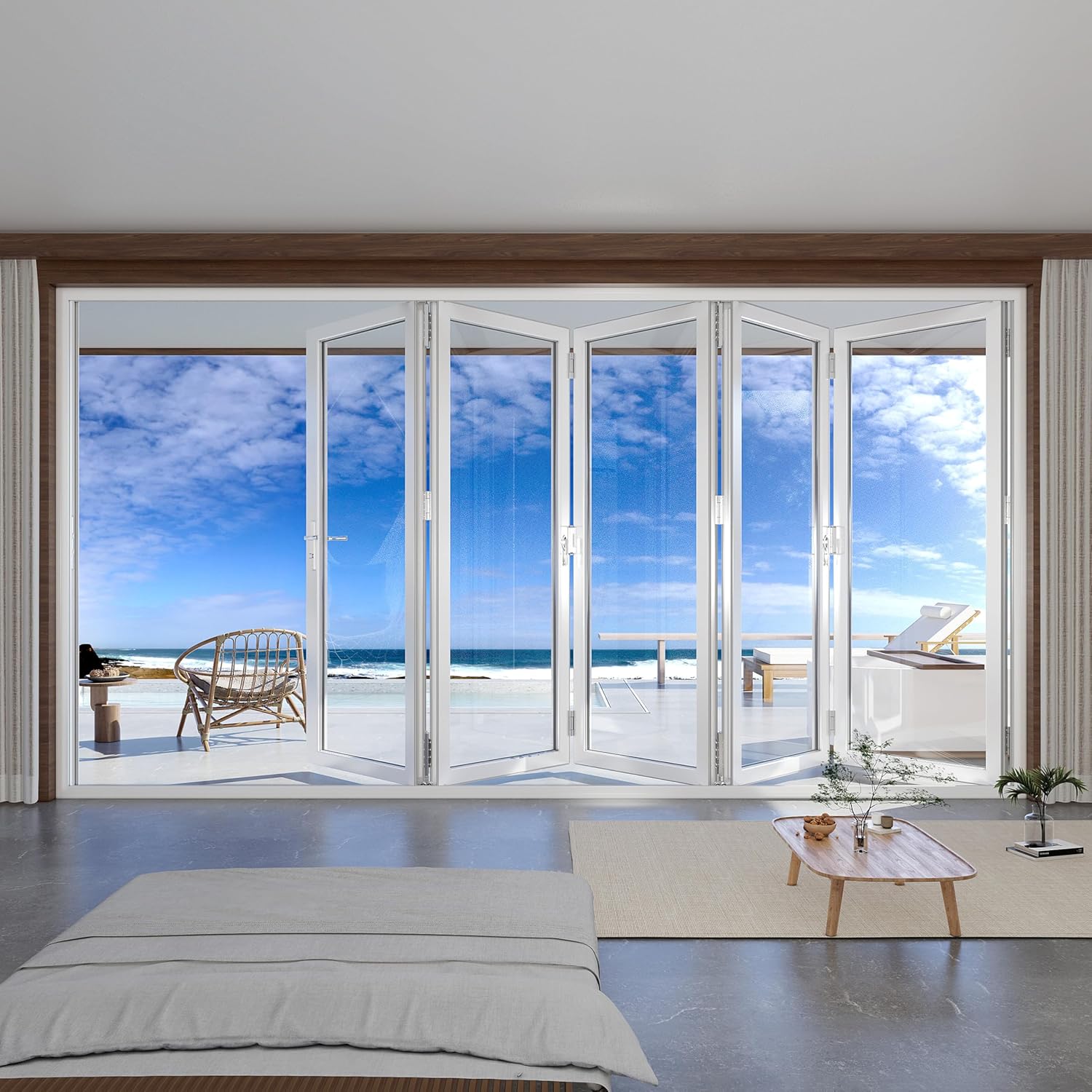 KaMic folding door in a real home setting, demonstrating its seamless indoor-outdoor transition