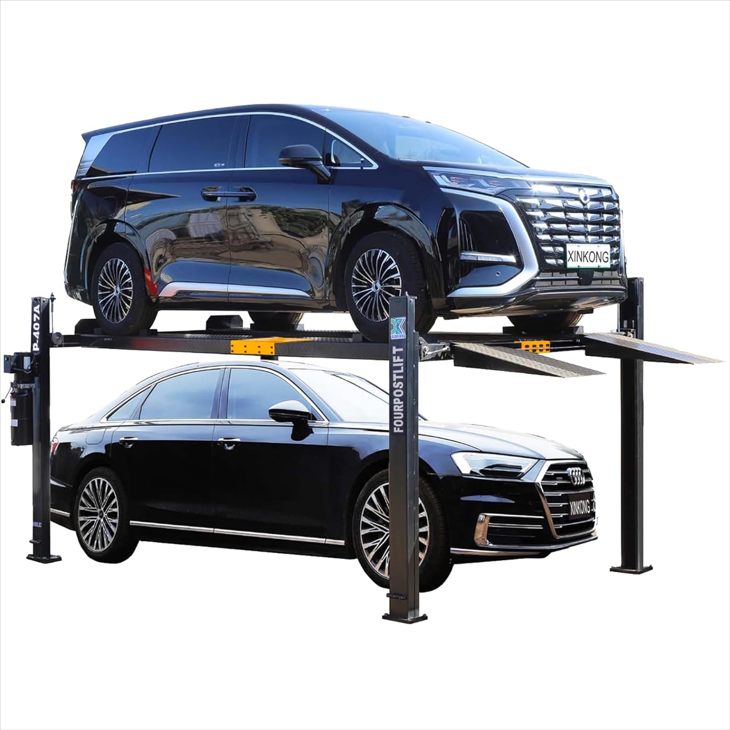buy XK Mobile 4 Post Car Lift,XK P-407A worth buying,best portable parking lift,8000 lbs car lift pros cons,should I get a four post car lift,XK mobile lift vs BendPak - detailed features and technical specifications