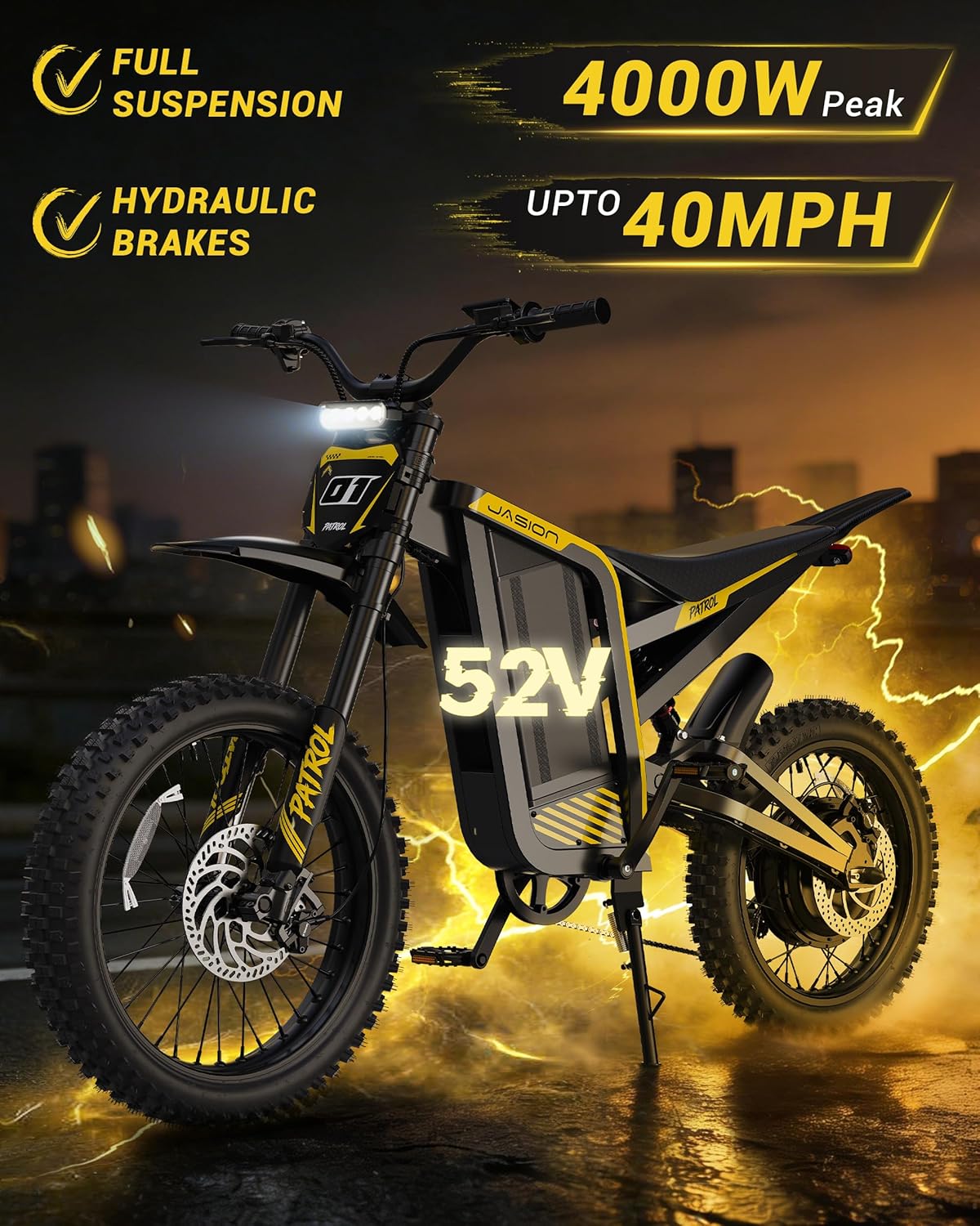 jason patrol 52 electric dirt bike,jason patrol 52 worth buying,4000w electric dirt bike pros cons,best electric dirt bike for adults,should i buy jason patrol 52,jason patrol 52 vs alternatives unboxing and complete package contents
